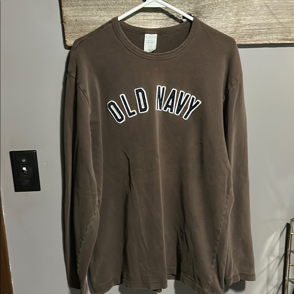 Y2K Vintage Old Navy Brown Long Sleeve Shirt embroidered